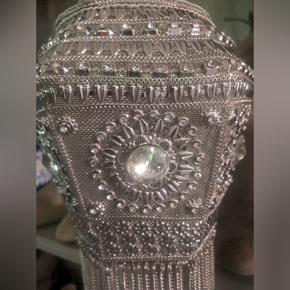 Deco Wedding Beaded Rhinestone Cocktail Party Fringe Ethnic Mini Bag Purse - Picture 6 of 6
